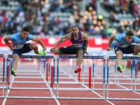 Garfield Darien ( (C) of France competes during the men's 110 meters hurdles within the International Association of Athletics Federations (...
