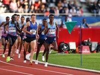 Athletes competes during the man's 1500 meters within the International Association of Athletics Federations (IAAF) Diamond League in Paris,...