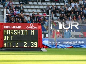 Mutaz Barshim of Katar competes in the high jump event within the International Association of Athletics Federations (IAAF) Diamond League i...