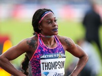 Jamaica's Elaine Thompson (C)  gestures after winning the women's 100 meters within the International Association of Athletics Federations (...