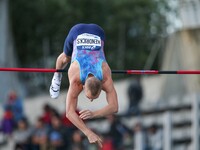 USA's Sam Kendricks competes in the the Pole Vault event during the men's 110 meters hurdles within the International Association of Athleti...