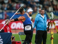 Athlete competes during the javeline vent within the International Association of Athletics Federations (IAAF) Diamond League in Paris, Fran...