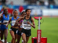 Dutch Sifan Hassan (C) competes during the women's 1500 meters within the International Association of Athletics Federations (IAAF) Diamond...