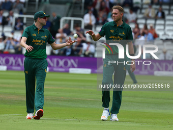 L-R Nottinghamshire's Harry Gurney  and Nottinghamshire's Stuart Broad
during the Royal London One-Day Final match between Nottinghamshire a...