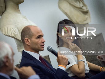 Mayor of Rome Virginia Raggi  and Daniele Frongia attend the presentation to the press 'Rome Half Marathon Via Pacis' ,event promoted by Rom...