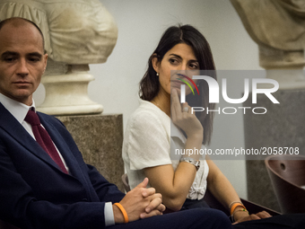 Virginia Raggi,Daniele Frongia attend the presentation to the press 'Rome Half Marathon Via Pacis' ,event promoted by Roma Capitale and the...