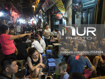 Nightlife in one of the streets of Hanoi, Vietnam, on 5 June 2017. Hanoi, is the capital of the Democratic Republic of Vietnam, In October 2...
