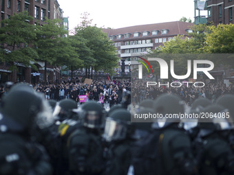 Police Forces clash with protesters during a march on July 7, 2017 in Hamburg, Germany. Leaders of the G20 group of nations are arriving in...
