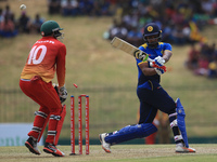 Sri Lankan cricketer Danushka Gunathilaka gets bowled out during the 4th One Day International cricket matcth between Sri Lanka and Zimbabwe...