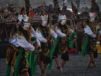 Dancers perform during the Yadnya Kasada Festival at Mount Bromo, Probolinggo, East Java, Indonesia on July 8, 2017. Yadnya Kasada ceremony...