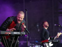 US band Imagine Dragons lead singer Dan Reynolds performs at the NOS Alive music festival in Lisbon, Portugal, on July 8, 2017. (