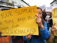 Supporters of the Gorkha Janmukti Morcha (GJM) called indefinite strike from June 15 and chant slogans as they take part in protest on 9 Jul...