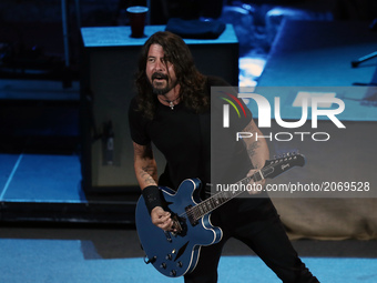 The American rock band Foo Fighters during concert in the Odeon of Herodes Atticus or Herodeon (built in 161 AD) at the foothills of the Ath...
