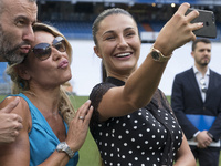 Adriana Pozueco attends the presentation of Theo Hernandez of Real Madrid his official presentation at Santiago Bernabeu Stadium on July 10,...