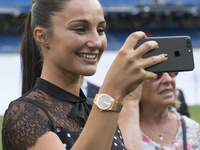 Adriana Pozueco attends the presentation of Theo Hernandez of Real Madrid his official presentation at Santiago Bernabeu Stadium on July 10,...