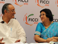Ms. Arundhati Bhattacharya, Chairperson, State Bank of India  and Amit Mitra State Finances Minister and Former Chairman of FICCI at the 14t...