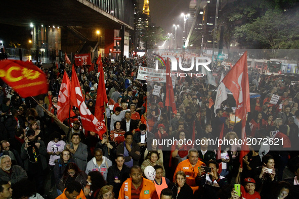 Protesters protest against the conviction of former president Luiz Inacio Lula da Silva (PT) on Avenida Paulista, central region of São Paul...