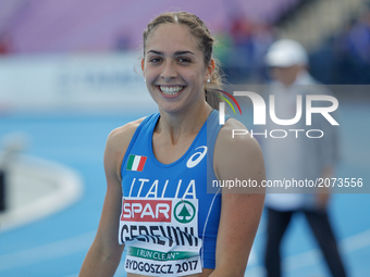 Lucia Quaglieri of Italy is seen after competing in the 100m hurdles during the U23 European Atheltics Championships in Bydgoszcz, Poland on...