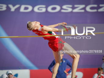 PAVEL SELIVERSTAU is seen competing in the mens high jump during the U23 European Athletics Championships in Bydgoszcz, Poland on 13 July, 2...
