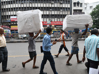 Indian Daily labor carry of goods at the Asia biggest wholesale market  Barabazar area on July 14,2017 inKolkata, India.  (