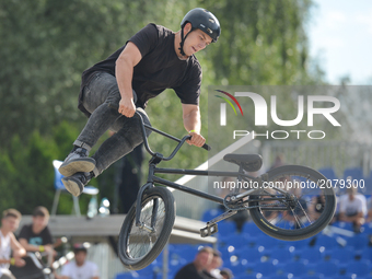 Dawid Czekaj competes during the qualification round of BMX competition on the opening day of Carpatia Extreme Festival 2017, in Rzeszow.
On...