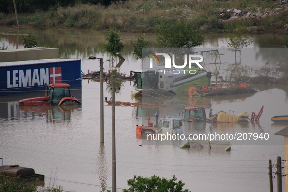 A view of the flooded town of Mizia north-east of the Bulgarian capital Sofia , Wednesday, Aug, 06, 2014.  Two people died during the flood...