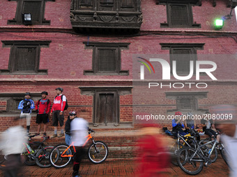 Cyclists arrives to participate in Kathmandu Kora Cycling 2017 RIDE for a CAUSE at Patan Durbar Square, Patan, Nepal onSaturday, July 15, 20...