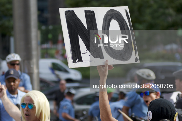 'NO' sign at an anti-Trump Refuse Racism rally in Philadelphia, Pennsylvania, on July 15, 2017. 