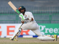 Zimbabwe cricketer Sikandar Raza plays a shot run  during the third day's play of the only test cricket match between Sri Lanka and Zimbabwe...