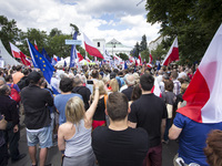 Protesters take a part in protest against changes in the way of electing judges to Supreme Court in Warsaw on July 16, 2017.  (
