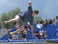 Konrad Idziniak during the final of Skateboarding competition of Carpatia Extreme Festival 2017, in Rzeszow.
On Sunday, July 16, 2017, in Rz...