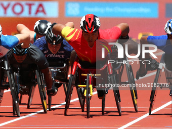 L-R Nathan Maguire (GBR) Yang Liu (CHN) and Faisal Alrajehi (KUW) compete  in Men's 800m T54 Round 1 Heat 3 during IPC World Para Athletics...