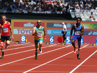 L-R Atsushi Yamamoto (JPN), Daniel Wagner (DEN), Scott Reardon (AUS),Desmond Jackson 9USA) and David Henson(GBR) compete in Men's 100m T42 R...