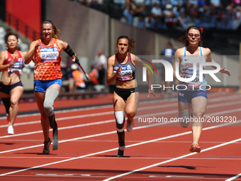 L-R Maya Nakanishi (JPN), mARLENE VAN Gansewinkel  (NED), Marissa Papaconstant (CAN), Sophie Kamlish  compete  in Women's 100m T44 Heat 1 an...