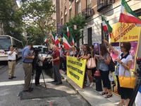 New York, U.S. 17/07/2017- Iranians and Americans stage protest against the <Council on Foreign Relations> hosting of the Iranian foreign mi...