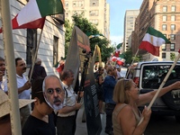 New York, U.S. 17/07/2017- Iranians and Americans stage protest against the <Council on Foreign Relations> hosting of the Iranian foreign mi...