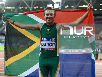 Chari du Toit of South Africa winner of  Men's 400m T37 Final   during IPC World Para Athletics Championships at London Stadium in London on...