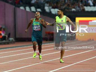Daniel Silva with Guide Wendel de Souza Silva compete in Men's 400m T11 Final 
 during IPC World Para Athletics
Championships at London Stad...
