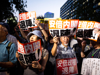 Anti-Abe protesters gather in front of the Tokyo parliament to protest against the policies of Shinzo Abe and to call on the Japanese prime...