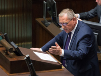 Minister of Environment Jan Szyszko during a night debate on a Supreme Court bill, in the lower house of Polish Parliament (Sejm) in Warsaw,...