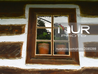 A view of a wooden window from a cottage dating 1804, in the Folk Culture Open-Air Museum in Kolbuszowa. 
On Sunday, July 16, 2017, in Kolbu...