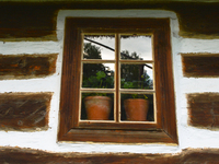A view of a wooden window from a cottage dating 1804, in the Folk Culture Open-Air Museum in Kolbuszowa. 
On Sunday, July 16, 2017, in Kolbu...