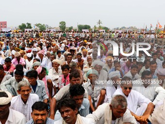 India main opposition Congress Party Vice President Rahul Gandhi supporters during the 'Kisan Akrosh Rally ' at Banswara in Rajasthan on 19t...