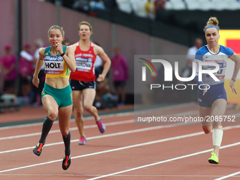 Maria Lyle of Great Britain and Isis Holt of Australia  compete Women's 100m F35 Final
during World Para Athletics Championships at London...