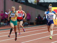 Maria Lyle of Great Britain and Isis Holt of Australia  compete Women's 100m F35 Final
during World Para Athletics Championships at London...