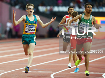 L-R Jaryd Clifford of Australia and Fouad Baka of Algeria compete  Men's 1500m F13 Final during World Para Athletics Championships at London...