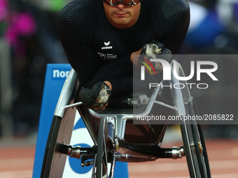 Marcel Hug of Switzeland Men's  400m F54 Round 1 Heat 1during World Para Athletics Championships at London Stadium in London on July 19, 201...