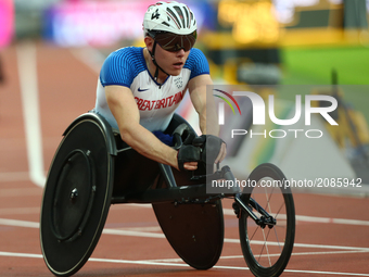 Nathan Maguire of Great Britain compete Men's 400m T54 Round 1 Heat 2
during World Para Athletics Championships at London Stadium in London...