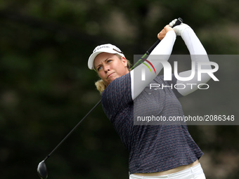 Brittany Lincicome of the United States tees off on the 12th tee during the first round of the Marathon LPGA Classic golf tournament at High...