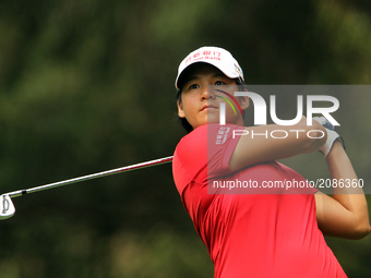 Yani Tseng of Chinese Taipei follows her shot from the 6th tee during the first round of the Marathon LPGA Classic golf tournament at Highla...